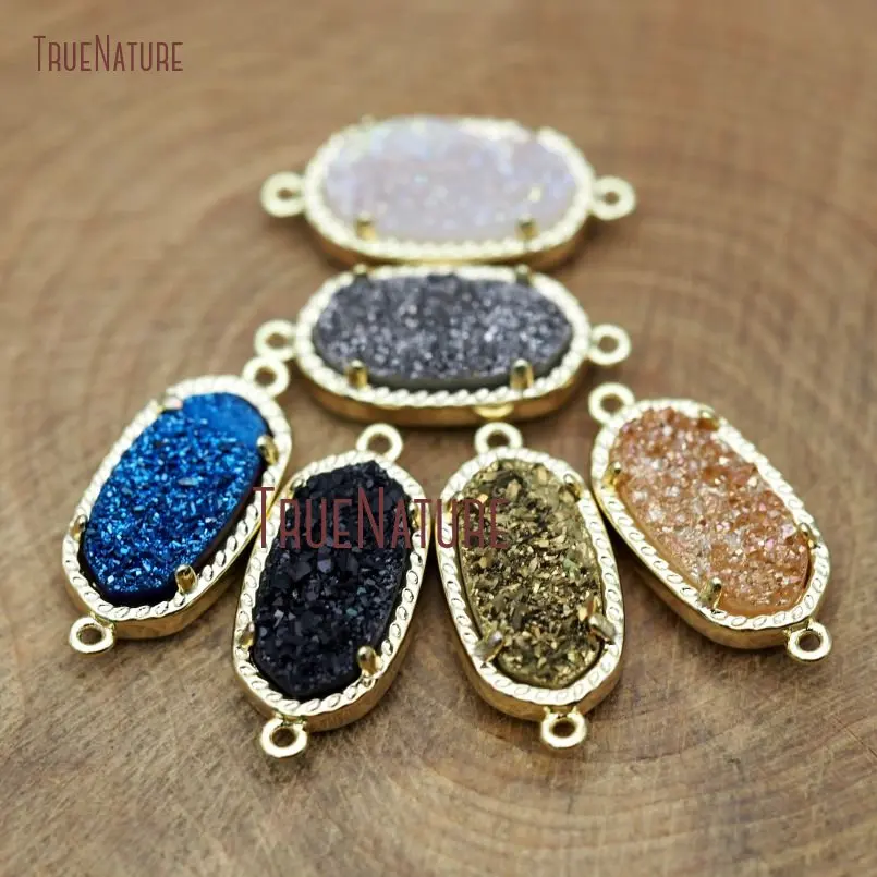 10Pcs Setting Gold Electroplated Roundrect Double Bail Pendant Mix