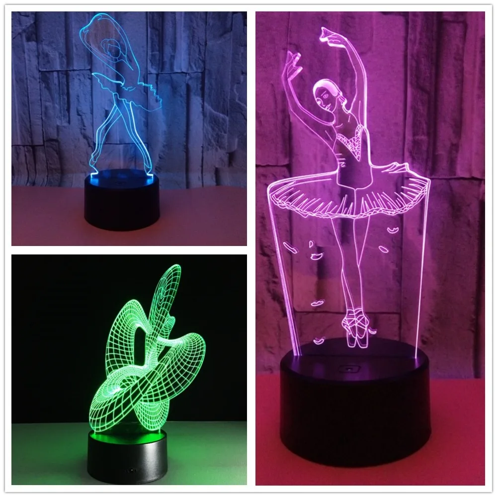 Novelty Lighting 3 Styles Ballet Abstract Dance 3D Night Light 7 Colors