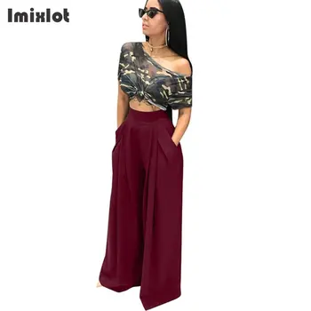 

High Waist Wide Leg Pants Solid Color Fashion Loose Long Pants Pockets Casual Palazzo Pants Women Clubwear Trousers