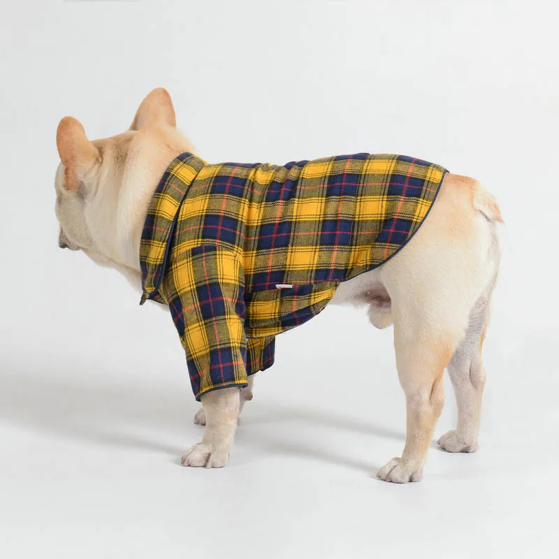 Свободная рубашка для собак, одежда для собак, клетчатая одежда для домашних собак, осенне-зимний наряд для щенка, куртка для французского бульдога, костюм для домашних животных из двух предметов