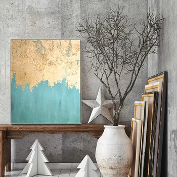 

Hand Painted Oil Painting Blue and gold painting on Canvas for Living Room Decoration Abstract Wall Painting Art