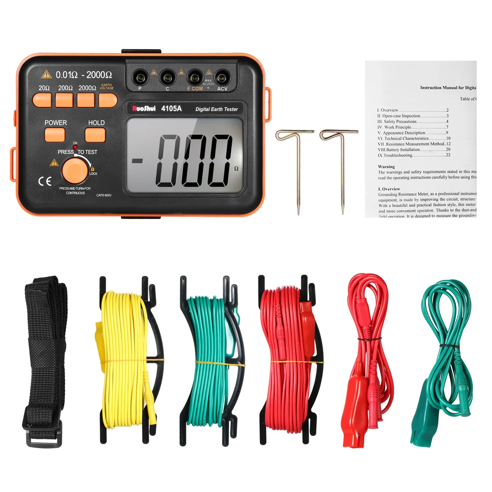 

VC4105A 2000ohm 200V Digital Earth Resistance Tester Ground Meter Voltmeter Ohmmeter w/LCD Backlight Display capacitor tester