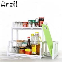 Plastic 2 Layers Multi-Functional Condiment Spice Rack Knife Shelf Kitchen Storage Shelf With Chopping Block Rack Houseware