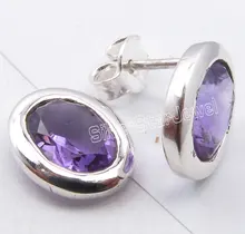 Chanti Internacional de Plata PÚRPURA Amatistas ÚLTIMO ESTILO UNISEX Tachona Los Pendientes 1.1 CM