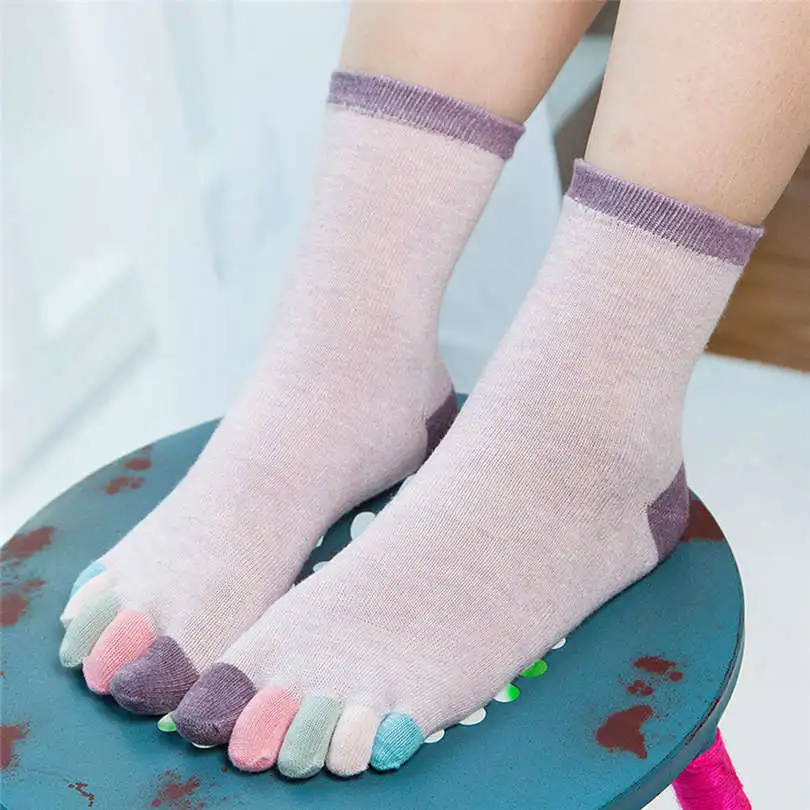 New Fashion Winter Women Girls Casual Daily Print Multicolor Mid Tube Toe Socks Five Finger Sock Cotton  Socks #4F03 (5)