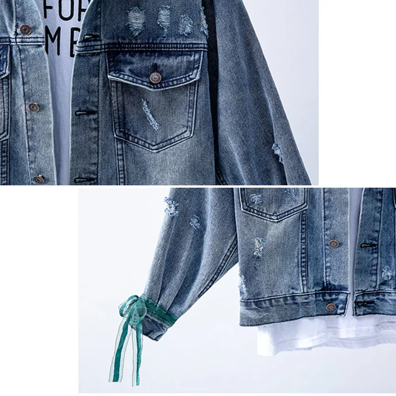 Куртка женская джинсовая с вышивкой свободная повседневная короткая куртка из