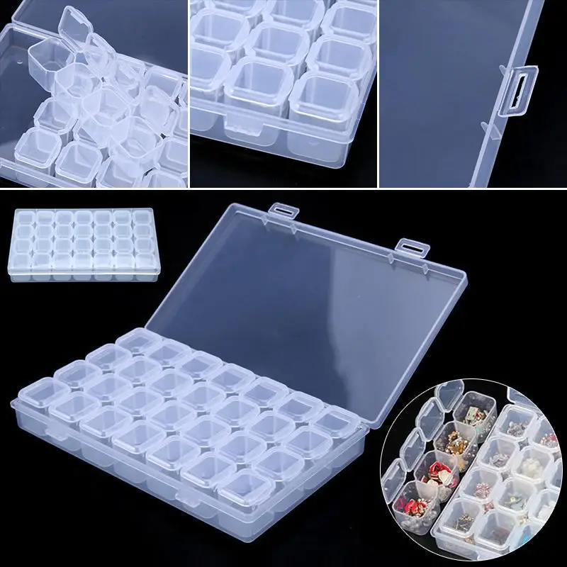 28 Slots Clear Plastic Adjustable Home Storage Jewelry Storage Box Bins