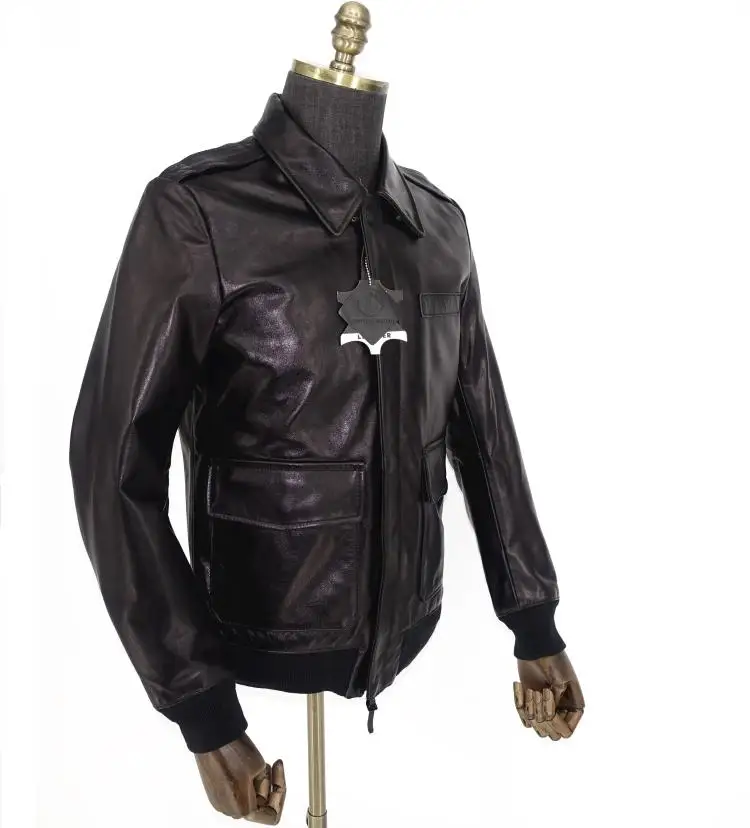 Новая брендовая куртка из конской шкуры. Мужская классическая A-2 кожаная куртка-бомбер для полетов, винтажные куртки пилота. Качественная черная