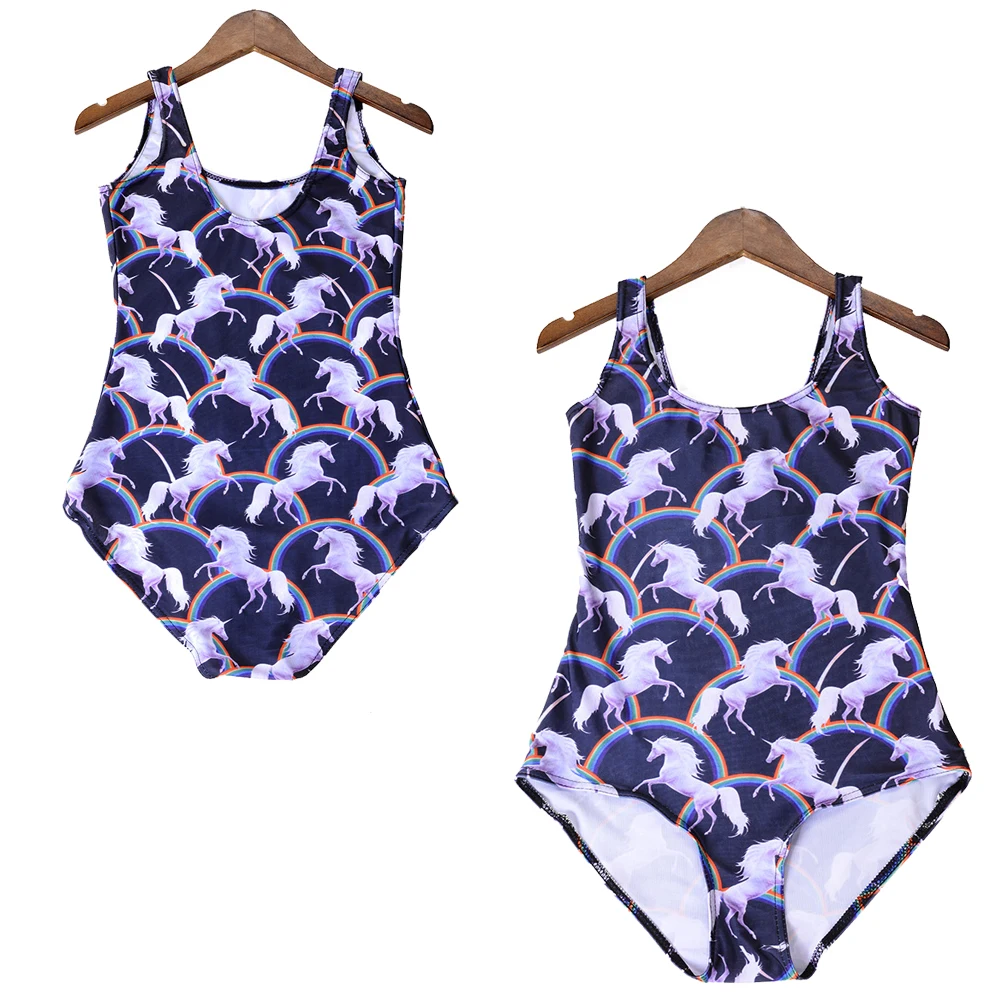 Multi Rainbow Unicorn Print One Piece Swimsuits Beachwear Lightweight Skinny Girl Monokinis Cute