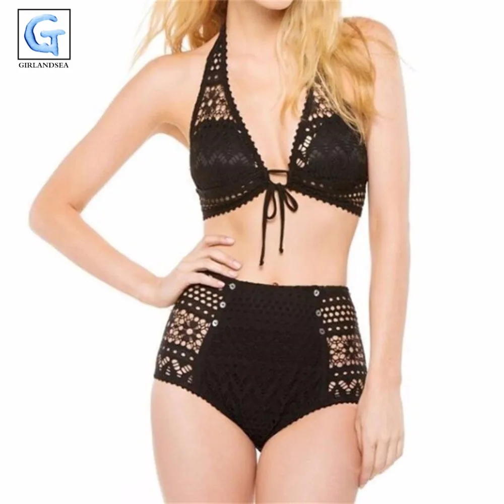 Bikini swimwear plus up Size XXL sexy black knitting perspective High Waist swimsuit QHK1602 bikinis women bathing suit women plus-size-black-swimsuit : image Bikini swimwear plus up Size XXL sexy black knitting perspective High Waist swimsuit QHK1602 bikinis women bathing suit women plus-size-black-swimsuit