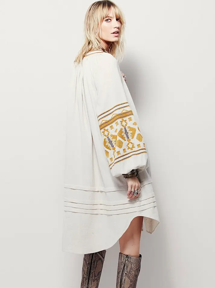 new autumn button o-neck cotton dress bohemian embroidery with button wide fit loose red leisure folk kaftans