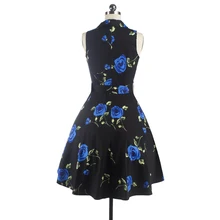 Women Vintage Dress Rose Floral Print 50s 60s Rockabilly Ruched Elegant Sleeveless Casual Sexy Tunic Evening Party Dresses
