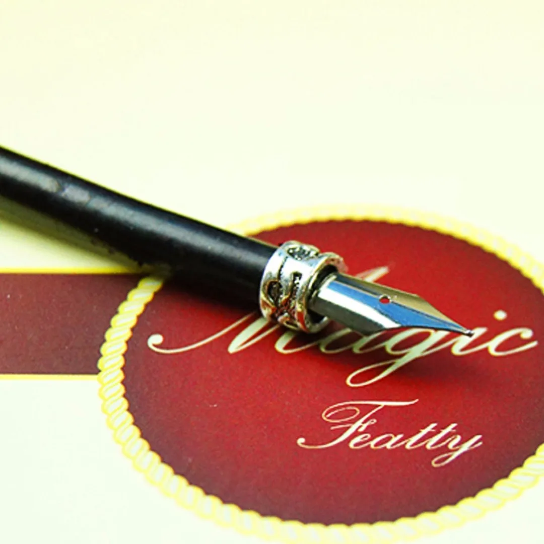 3Colors New Feather Quill Metal Nib Brown Dip Pen Writing Ink Set With Box Gift 21 x 0.5cm