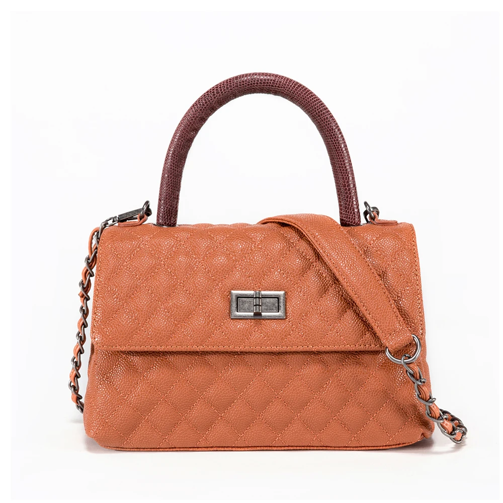 

YIQIN BERYL Cowhide Women Shoulder Handbag Fashion Genuine Caviar Lines Leather Satchels Pattern Handle Bags ZP8007