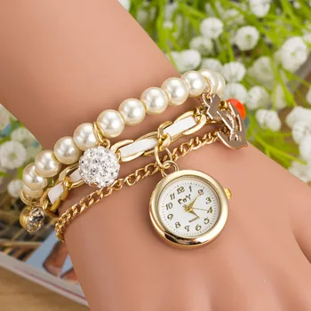 

CAY Fashion Casual Women Quartz Wristwatches Pearl Bracelet Crystal Pendant Dress Watch Female Ladies Clock Relogio Feminino