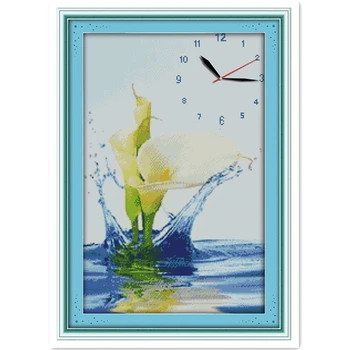 

Calla Lilies Clock Needlework Home Decor 11CT 14CT Printed On Canvas Embroidery Cross Set Chinese Counted Cross Stitch Pattern
