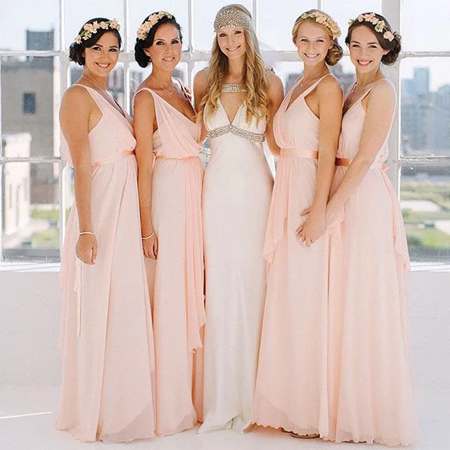New Arrival Long Pink V Neck Chiffon Bridesmaid Dress Y Wedding New Arrival Long Pink V Neck Chiffon Bridesmaid Dress Y Wedding Party Gowns Vestido De Festa 2017 In Dresses From Weddings Events On