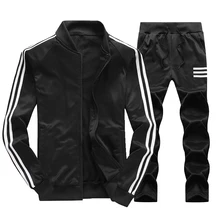 2019 New Sportswear Men Spring Autumn Set Mens Tracksuit Side Striped Hoodies + Pants 2 pieces set Men Casual Sporting Suits 4XL