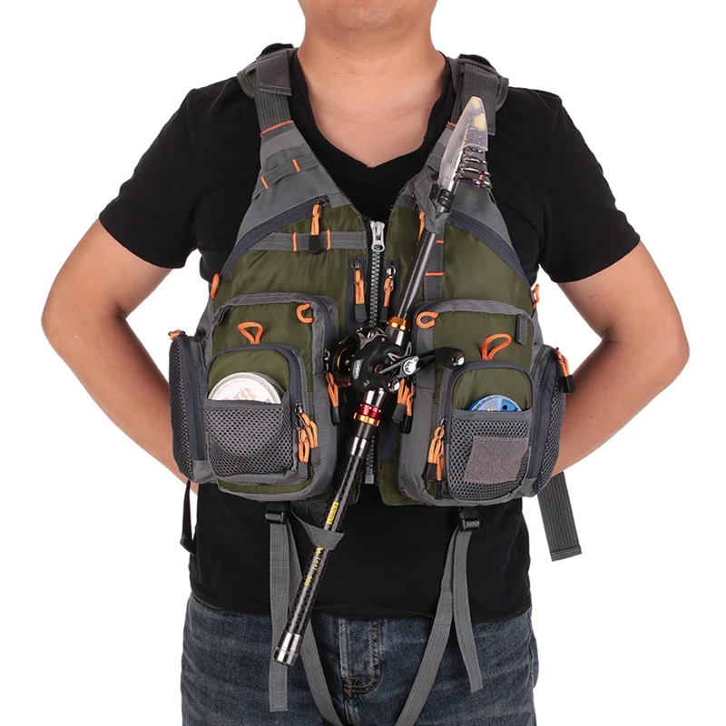

Outdoor Sport Fishing Life Vest Multi Pockets Adjustable Detachable Foam Waistcoat Jacket 4 colors