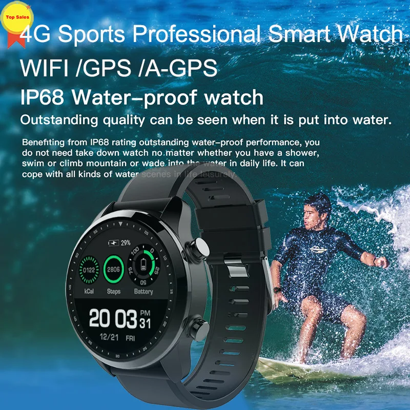 Мужские Смарт часы на Android 2 ГБ + 16 BT IP68 GPS 4G Wi Fi 2019 дюйма|Смарт-часы| |