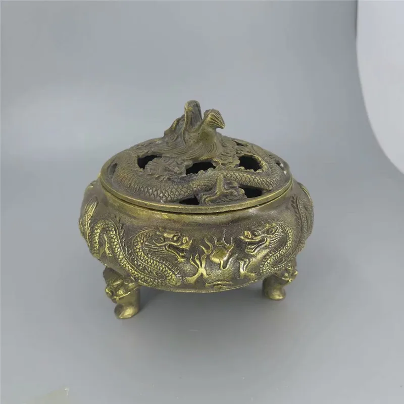 free shipping Vintage Ancient Chinese Bronze Statue Dragon Playing Bead