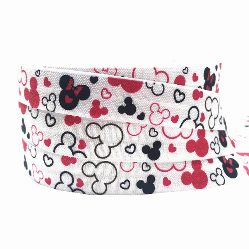 

10 Yards 5/8" Print Fold Over Elastic White FOE Ribbon Bracelet Elastic Band for Girls Pony Tail Holder DIY Hair Accessories