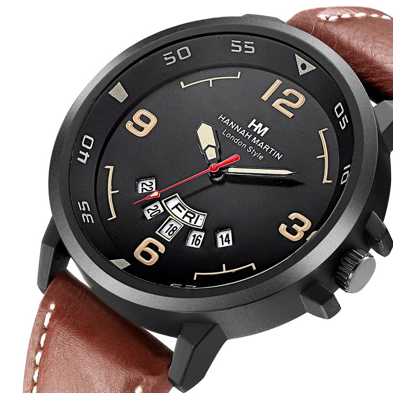 

Mens Watches Top Luxury Brand Waterproof Sport Watch Men Chronograph Quartz Military Genuine Leather Watch Man Relogio Masculino