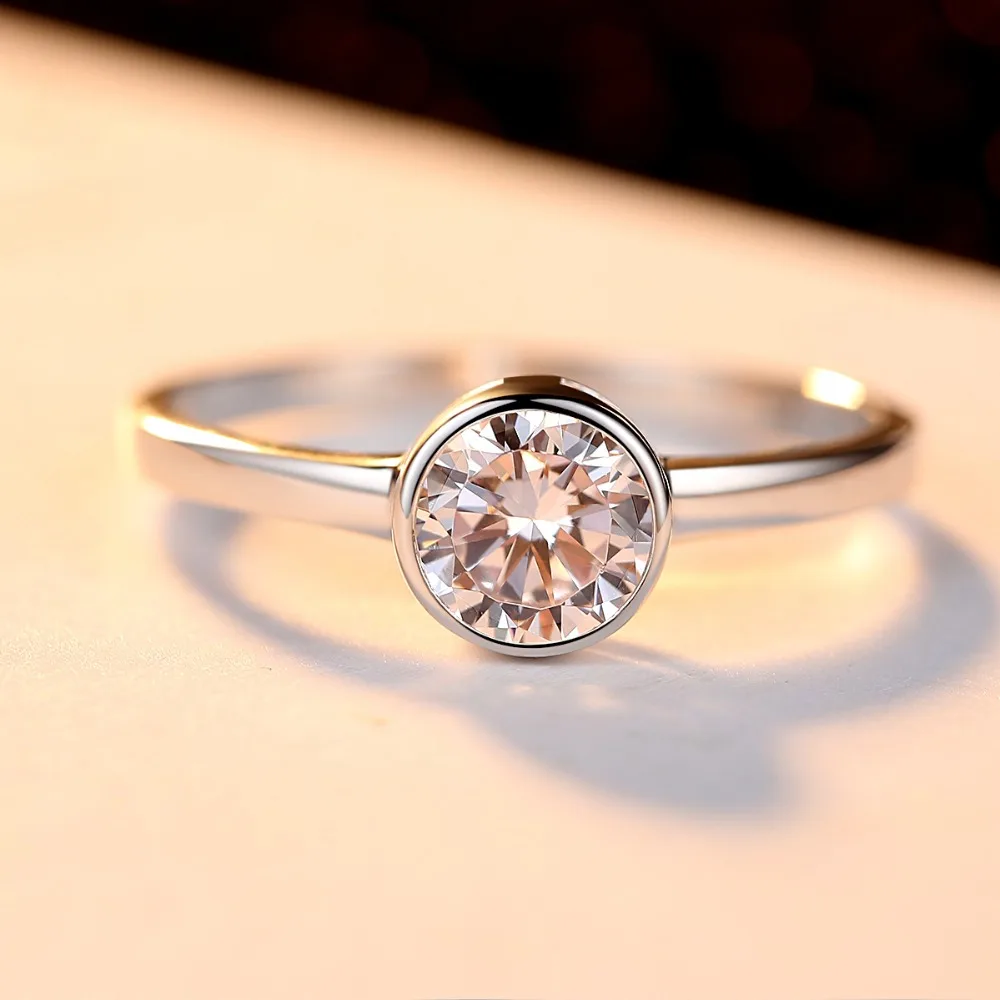 Czcity бренд один карат камень Циркон Простой женский палец кольцо стерлингового серебра 925 Для женщин Свадебные украшения Обручальные кольца