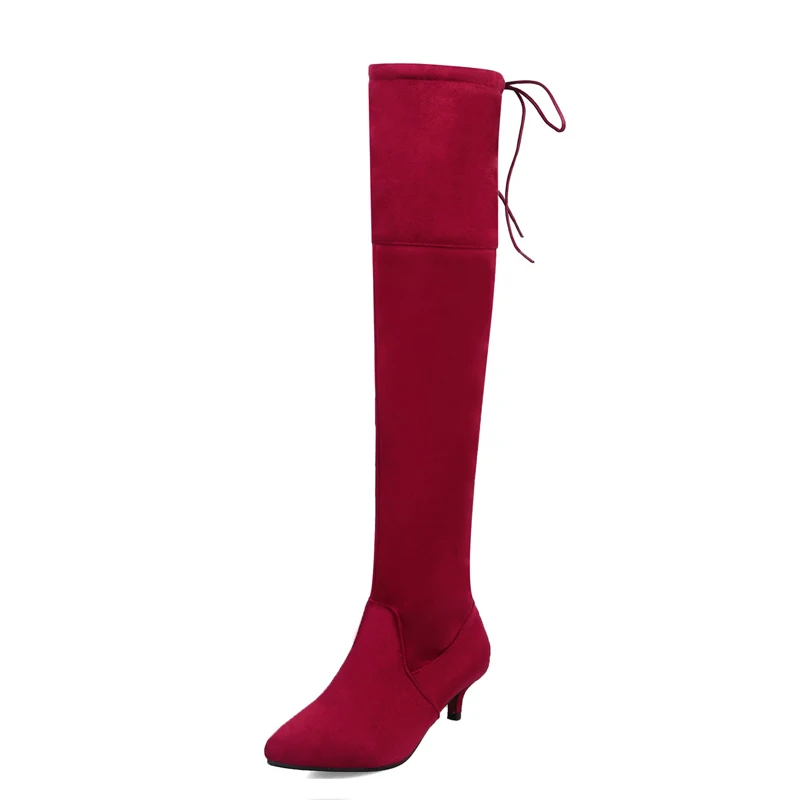BeckyWalk/Коллекция года; женская обувь; ботфорты на низком каблуке; женские обтягивающие высокие сапоги с острым носком; сезон осень-зима; bota feminina; WSH3032 - Цвет: Красный