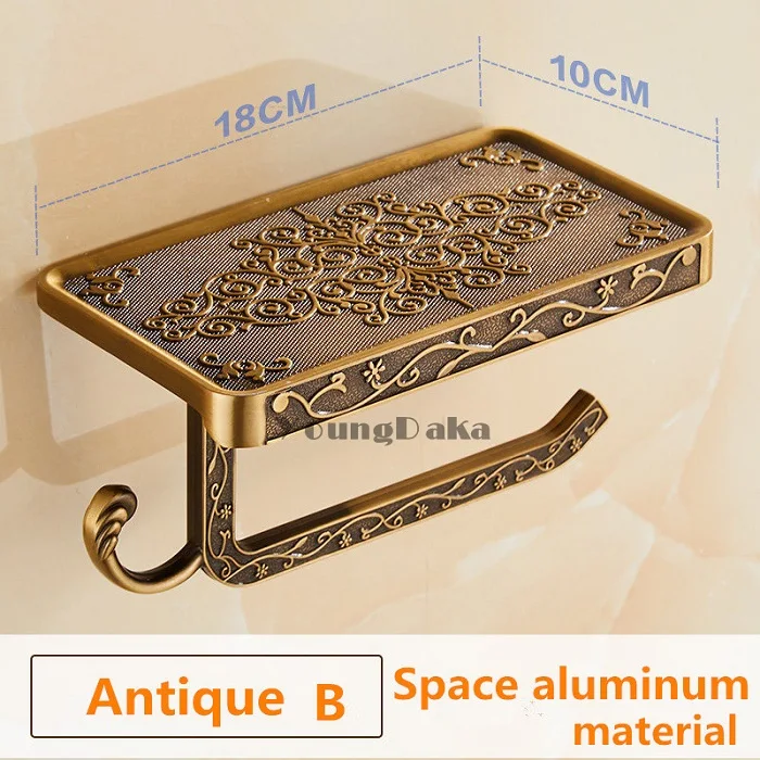 Ванная комната хромированная резьба дизайн туалетной бумаги стеллаж с телефонная полка/рулон бумаги держатель и крюк/Ванная комната латунная фурнитура для хранения - Цвет: Antique