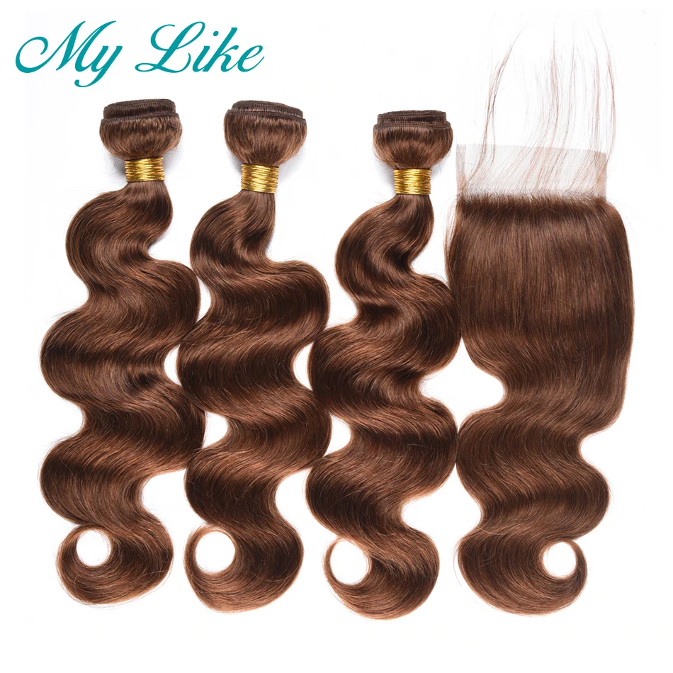 My Like Indian Body Wave Hair Weave 3 Bundles with Closure Non-remy Hair Extension Color 4 Brown Human Hair Bundles with Closure My Like Indian Body Wave Hair Weave 3 Bundles with Closure Non-remy Hair Extension Color 4 Brown Human Hair Bundles with Closure