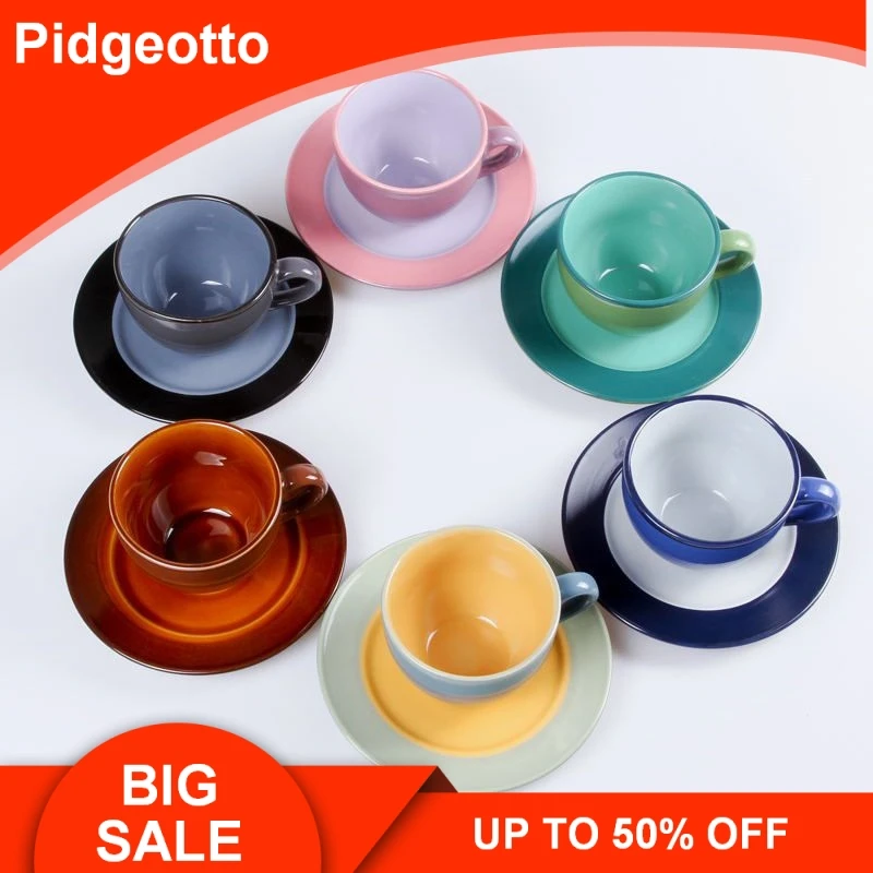 Creative European Ceramic Coffee Cup and Saucer Set Coffee C For Cappuccino Latte Pull Flower Italian Moka Free Shipping