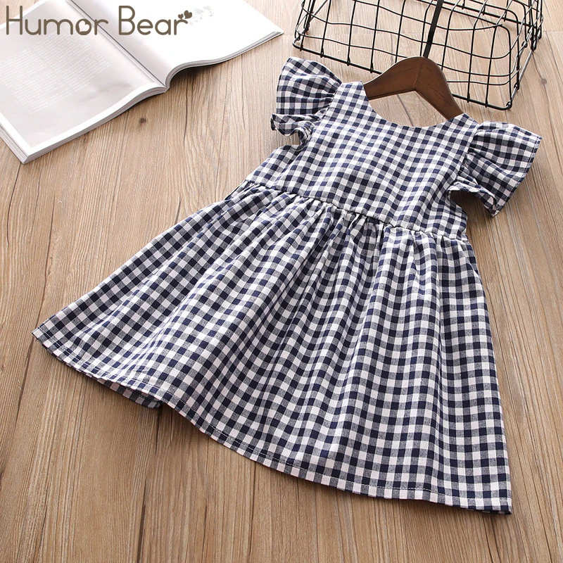 

Humor Bear Baby Girls Dresses 2019 New Summer Open ack Cute Bow Plaid Princess Baby Clothing Lovely Baby Dresses Kids Clothes