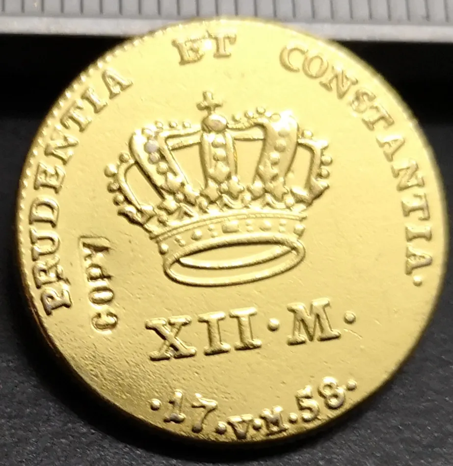1758 Дания 12 Mark 22K позолоченная копия монеты (тип 2) | Дом и сад