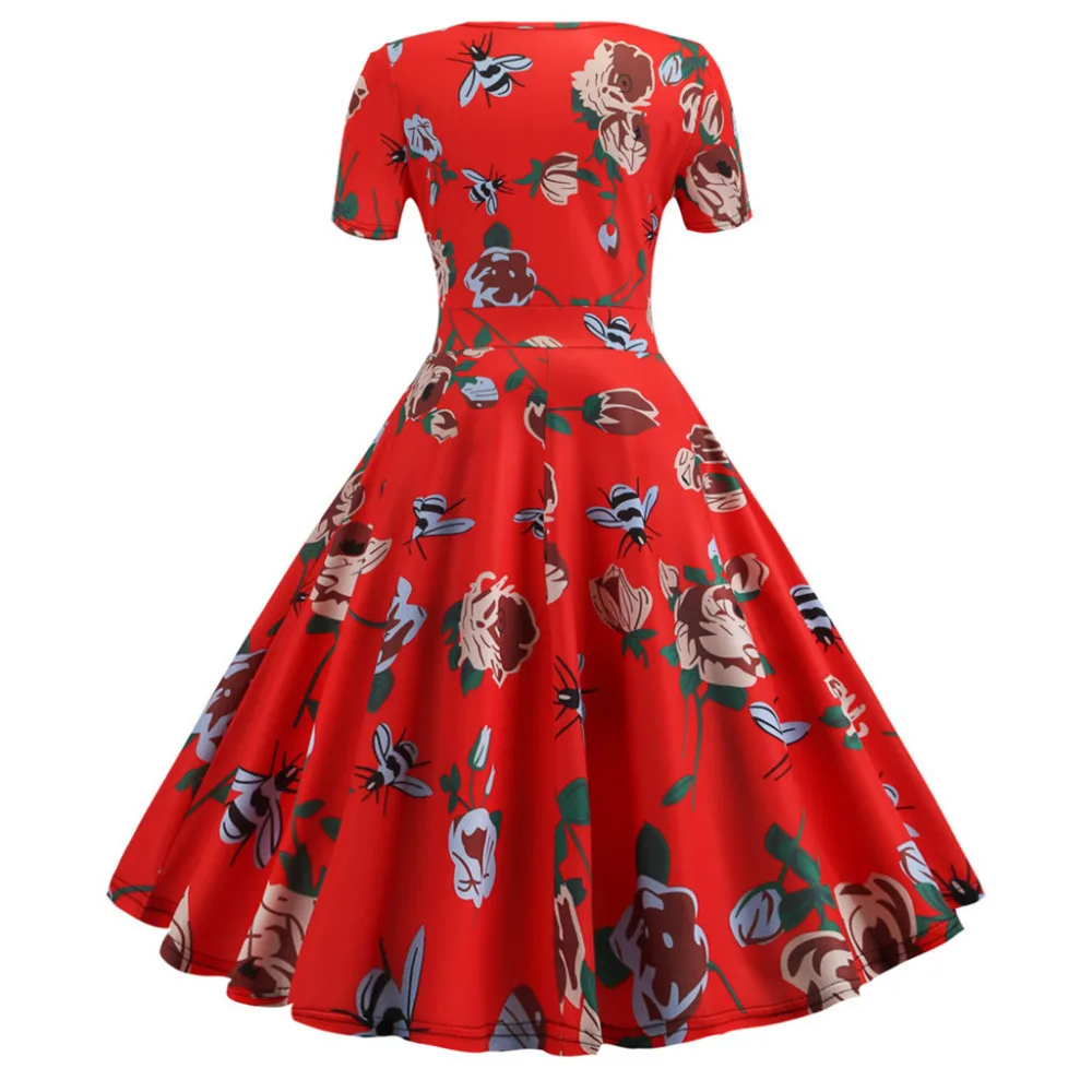 2019 Women's short-sleeved V-neck print summer beach dress long sexy beach dress plus size pretty new beach dress cover up 40J10 (3)