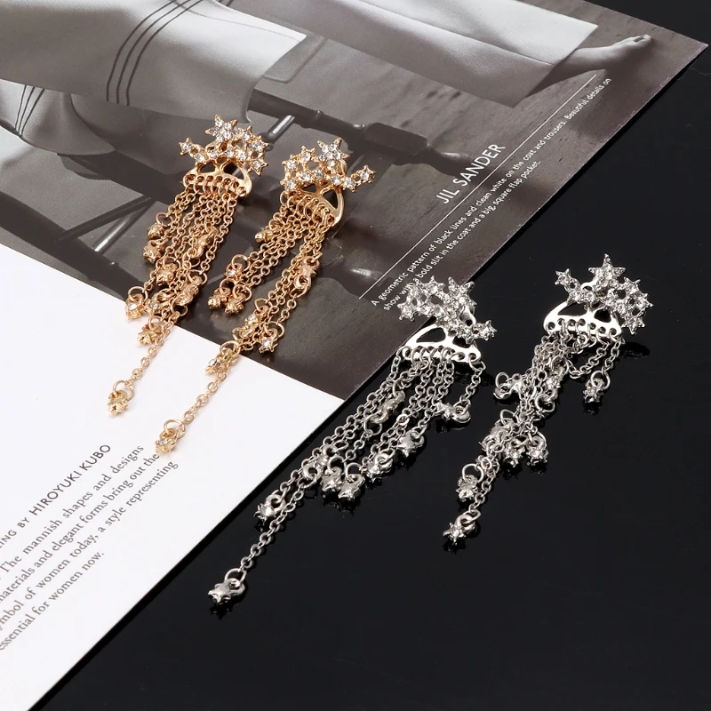 

Women Long Dangle Earrings Shooting Star Rhinestone Streamlined Tassel Drop Earrings Girl