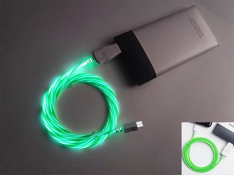 Светодиодный светящийся течет usb-шнур для быстрого Зарядное устройство заряда Тип-c кабель для Samsung Galaxy S8 S9 Plus Note 9 Xiaomi Mi8 Короткие Длинные провод шнур