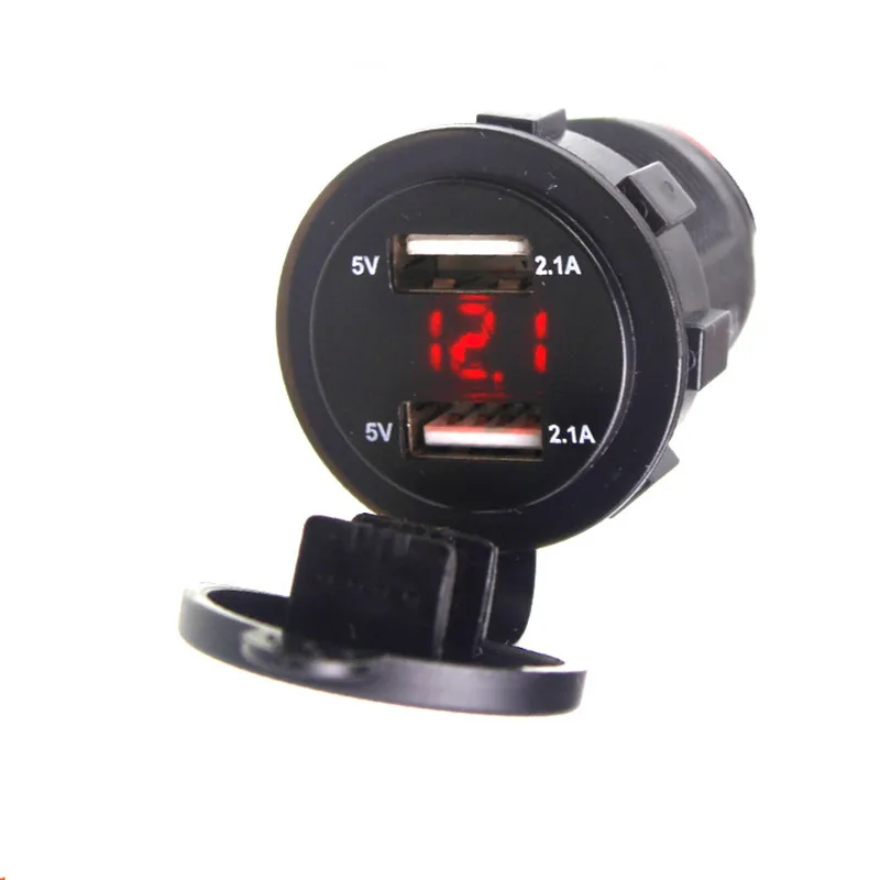 

Dual USB Charger Socket Waterproof Power Outlet 2.1A 2.1A With Voltmeter & Wire In-Line 10A Fuse For 12-24V Car Boat Motorcycle