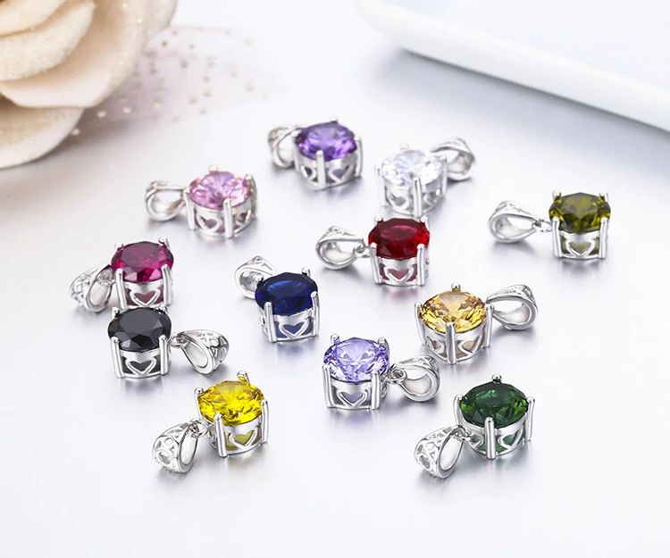 Slim Cute Small Round CZ Birthstone Birthday Stones 925 Sterling Silver Pingente Pendants Women Girls Friend Gift Jewelry Bijoux