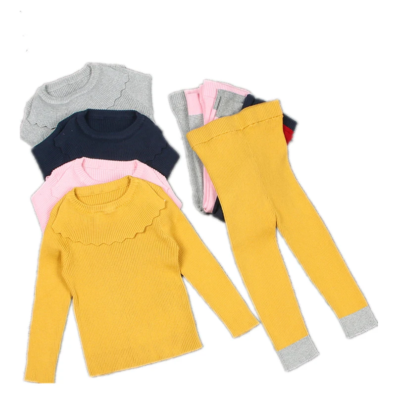 

Autumn Casual Girls Sweater Knit Pants 2pcs/sets Clothes Kids Knitting Suit 1-6Y Kids Sweaters Suit Children Winter Sets Z35