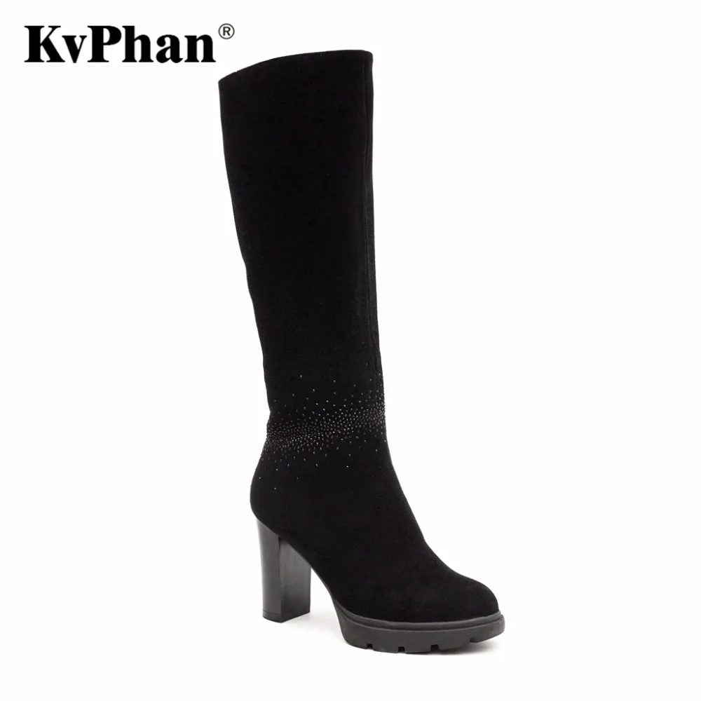 

KvPhan 2017 Genuine Leather Women Boots Zipper Knee High Boots For Women Ladies Winter High Boots Botas Femininos Fur Warm Boots