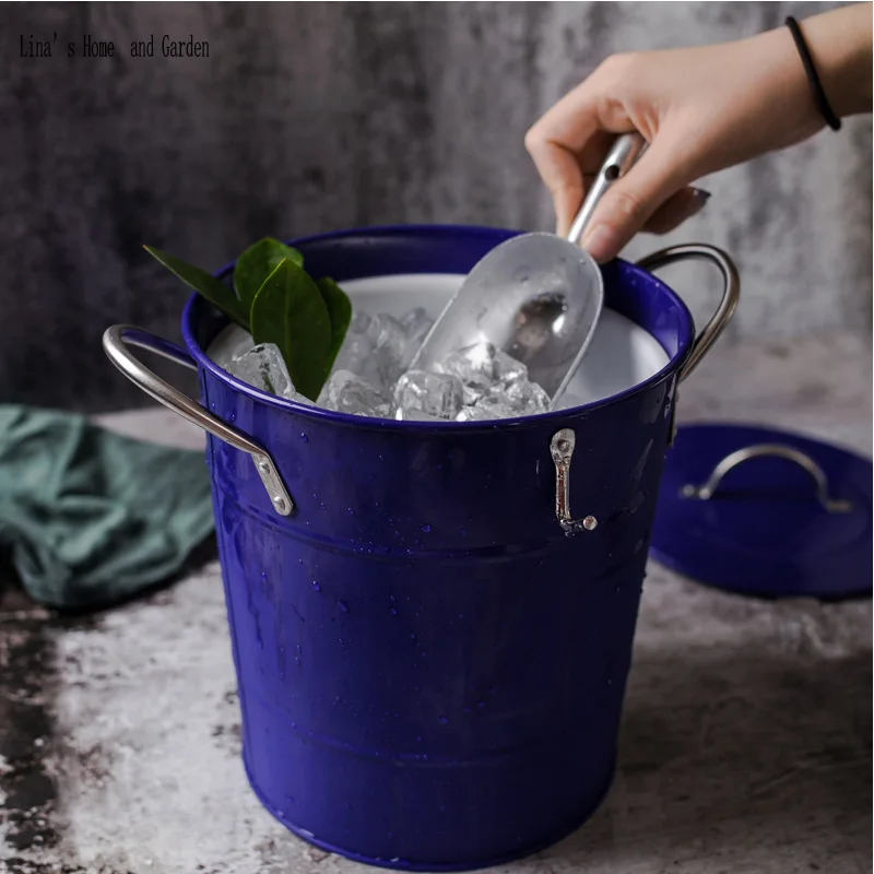 varnish painting modern Stainless steel ice bucket with lid and scoop (6)