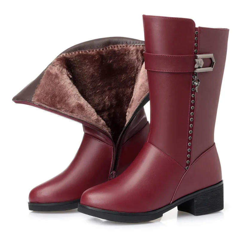 AIYUQI; женские зимние ботинки; коллекция года; женские зимние ботинки из натуральной кожи; австралийская толстая шерсть; женские Ботинки martin; большие размеры 35-43 - Цвет: red fluff