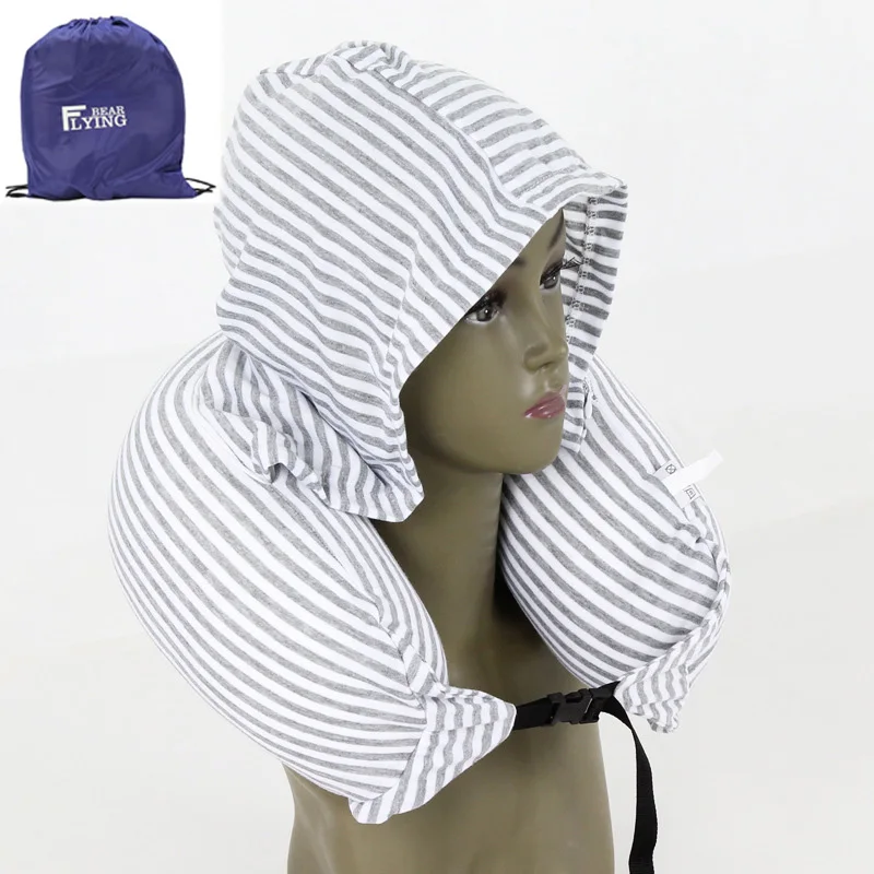 LXHYSJ полосатая u-образная шапка, подушка для шеи, многофункциональная авиационная Автомобильная подушка для офиса, подушка для шеи, аксессуары для путешествий - Цвет: B       Gray stripe