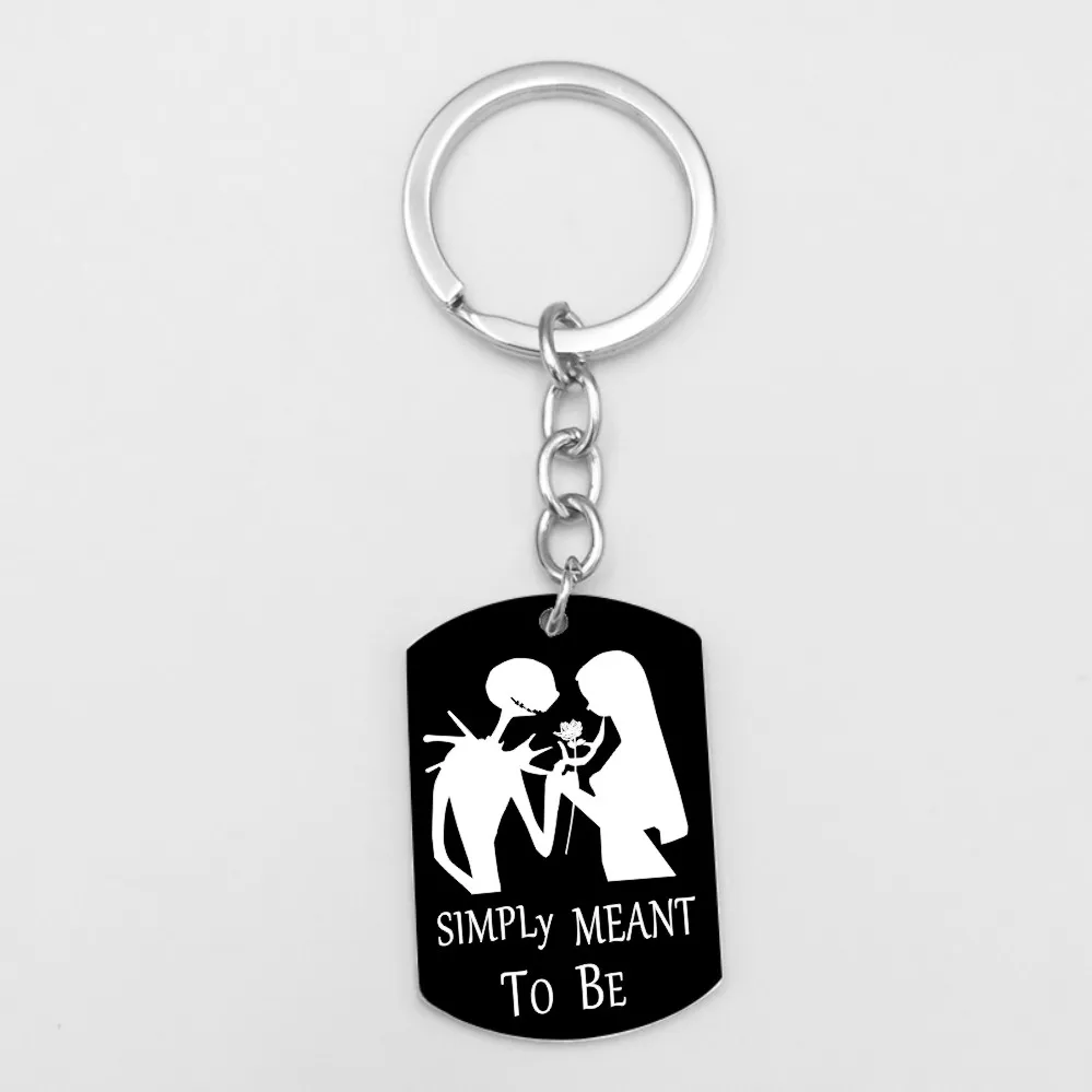 

Suteyi Halloween Keychain Black Stainless Steel Nightmare Before Christmas We are Simply Meant To Be Engraved Jewelry Gifts