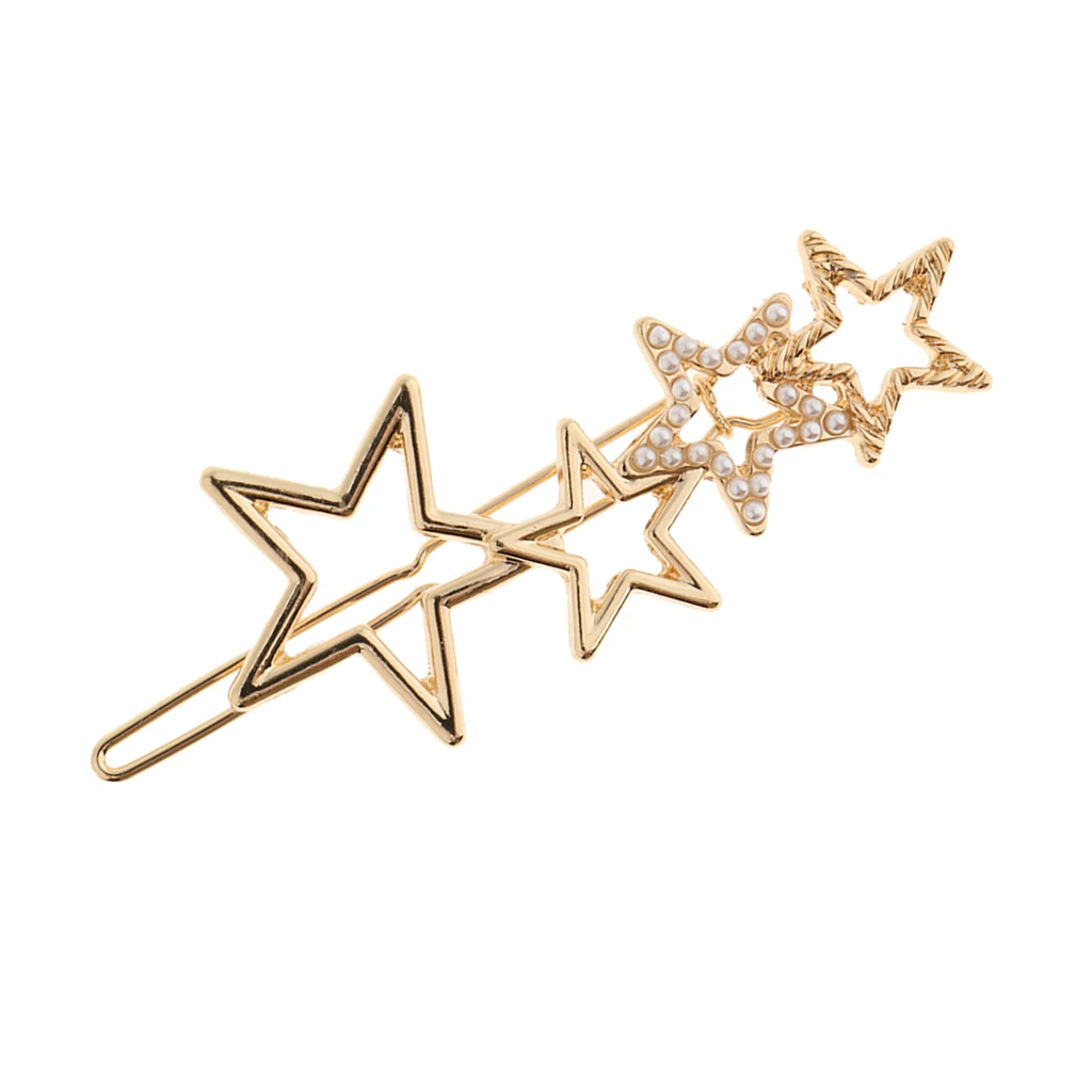 Women Girls Retro Alloy Hair Clip Star Shape Pearls Slide Hairclip Hair Pin Party