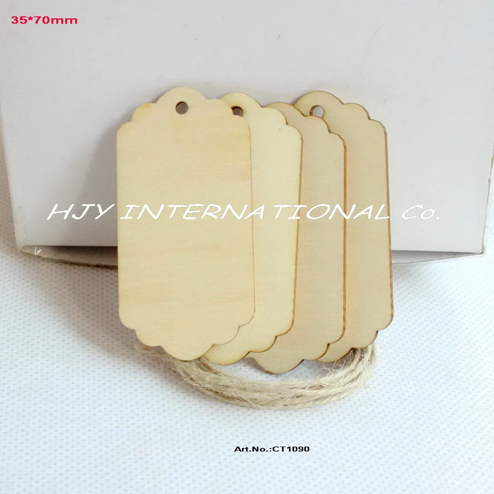 

(20pcs/lot) 35mm X 70mm Plain blank Wooden label bookmark wood gift crafts wedding decorations with string hanging-CT1090