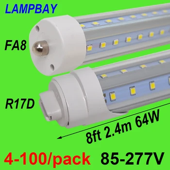 4-100/팩 led 튜브 조명 v 모양의 270 천사 전구 8 피트 2.4m 48 w 64 w fa8 r17d (ho) t8 t12 f96 형광 램프 슈퍼 브라이트