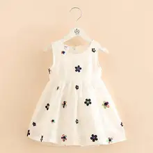 Платья; детская одежда для маленьких девочек; Сетчатое летнее платье принцессы без рукавов с цветочным узором; детская одежда; белое платье для малышей