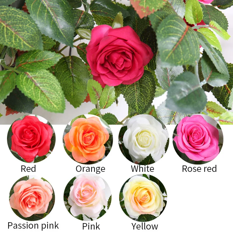 Silk Artificial Flowers With Leaves Silk Wall Hanging Vines Artificial flores rose Flowers For Balcony Decor Garland flower Wall Silk Artificial Flowers With Leaves Silk Wall Hanging Vines Artificial flores rose Flowers For Balcony Decor Garland flower Wall